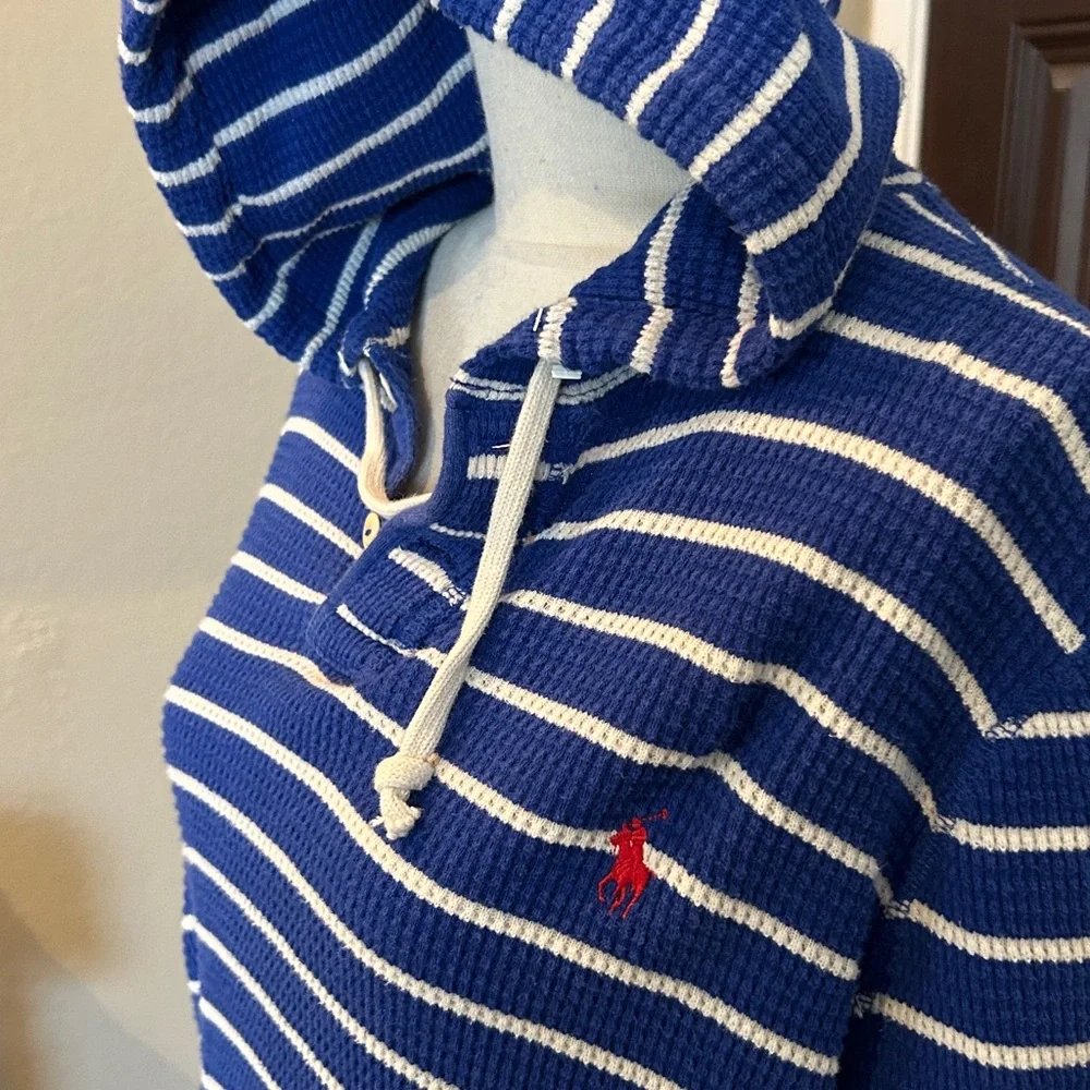 Polo Ralph Lauren Blue and White Striped Hooded Thermal